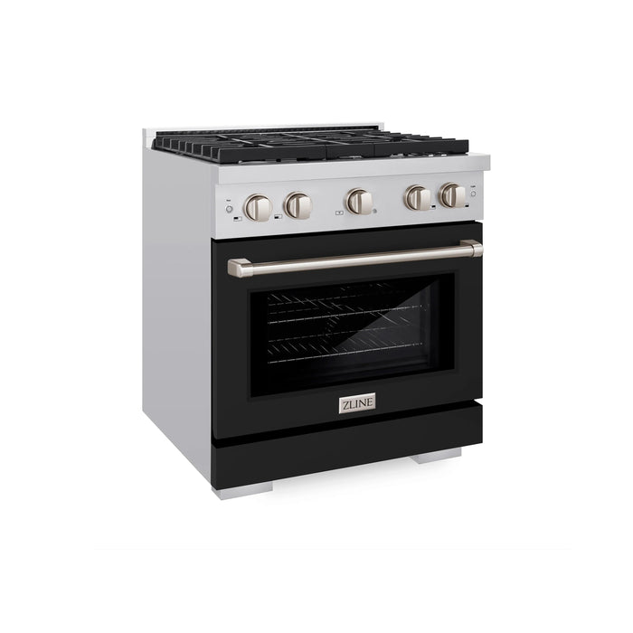 ZLINE 30" Gas Range, Convection Gas Oven, Stainless Steel,Matte Black  SGR-BLM-30