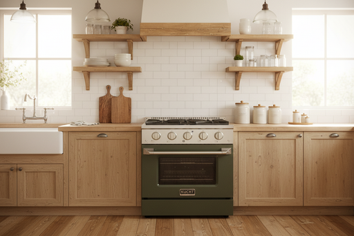 Kucht 30” Pro-Style Kitchen Dual Fuel Range in Olive Green - Front View