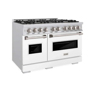 ZLINE 48"Classic Gas Range, Convection Gas Oven, Stainless Steel, White Matte Door CGR-WM-48