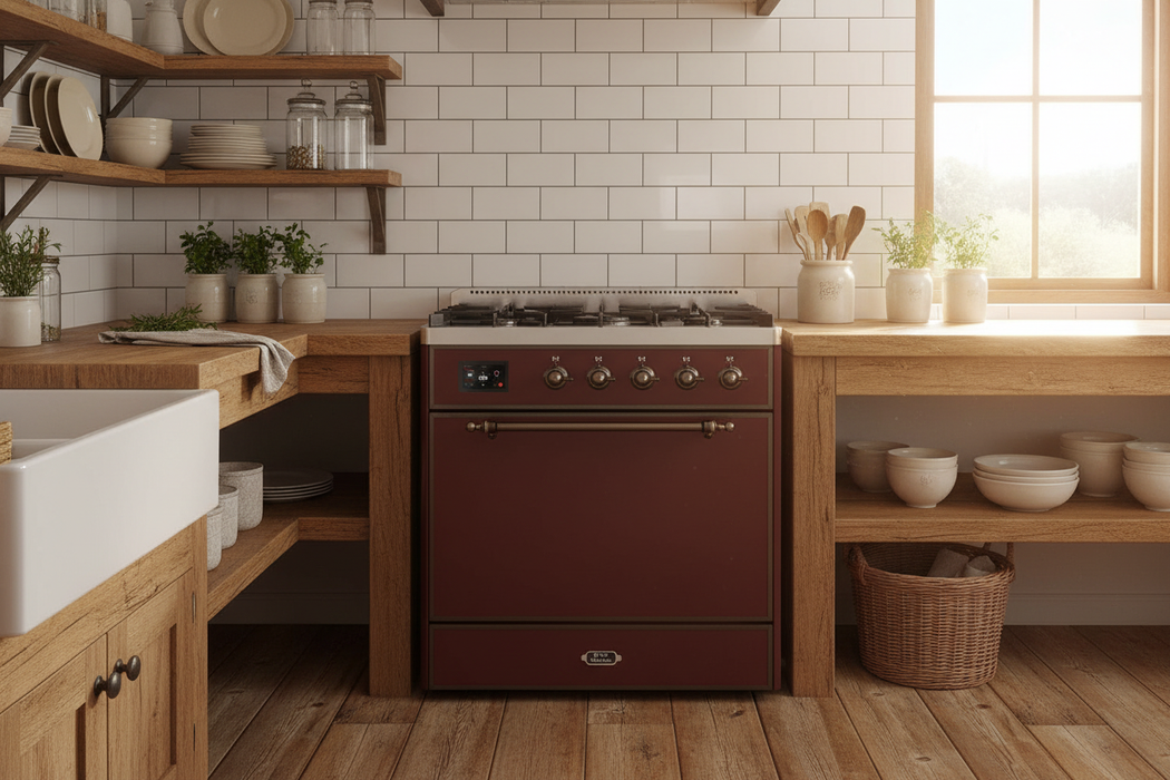 ILVE Majestic II 30" Liquid Propane Dual Fuel Range Burgundy Bronze Trim UM30DQNE3BUBLP