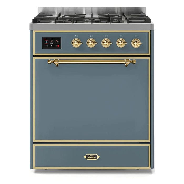 ILVE 30"Majestic II Liquid Propane Dual Fuel Range, Blue Grey, Brass Trim UM30DQNE3BGGLP