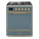 ILVE 30"Majestic II Liquid Propane Dual Fuel Range, Blue Grey, Brass Trim UM30DQNE3BGGLP