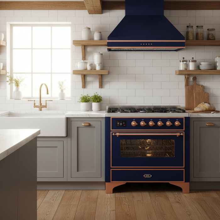 ILVE Majestic II 36" Dual Fuel Range Midnight Blue Copper Trim UM09FDNS3MBP