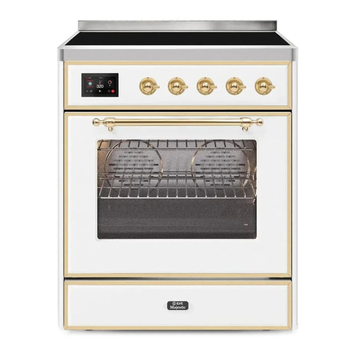 ILVE 30"Majestic II Induction Range, White, Brass Trim UMI30NE3WHG