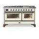ILVE Majestic III 60" Dual Fuel Range, Antique White, Burnished Trim UM60FNR3AWB
