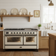 ILVE Majestic III 60" Dual Fuel Range, Antique White, Burnished Trim UM60FNR3AWB