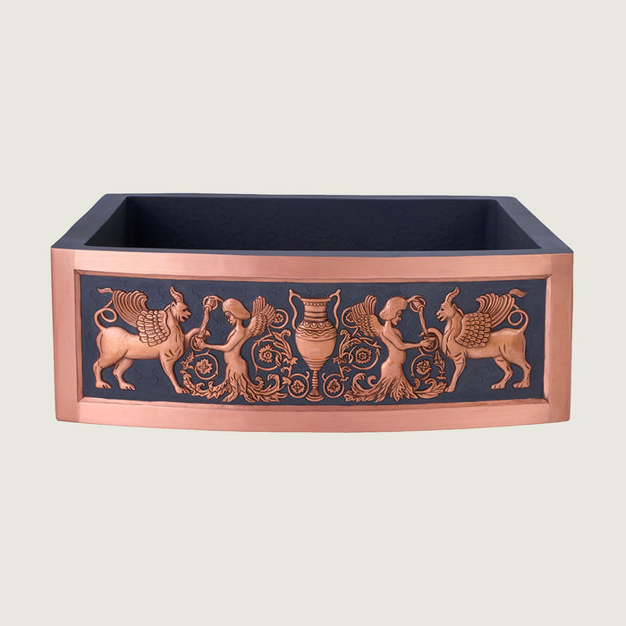 Nauxus Single Bowl  Farmhouse Copper Sink with Curved Apron Front, FMHK11-NX