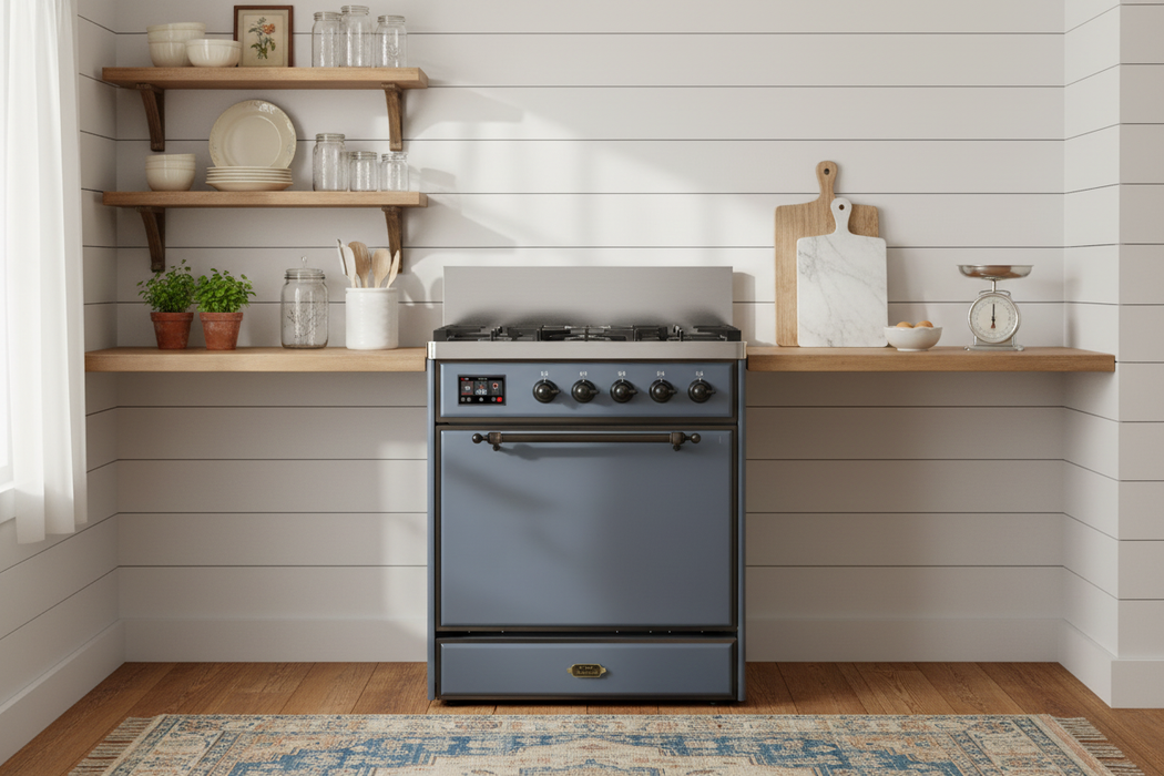 ILVE Majestic III 30" Dual Fuel Range, Blue Grey Burnished Trim UM30QNR3BGB