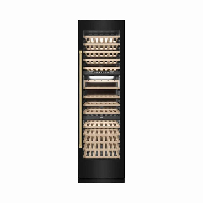 ZLINE 24"Triple Zone 100 Bottle Column Wine Cooler, Black Stainless Steel Champagne Bronze RCWVZ-BS-24-CB