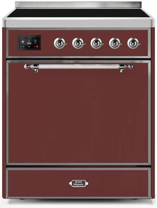 ILVE Majestic II 30" Induction Range Burgundy Chrome Trim UMI30QNE3BUC
