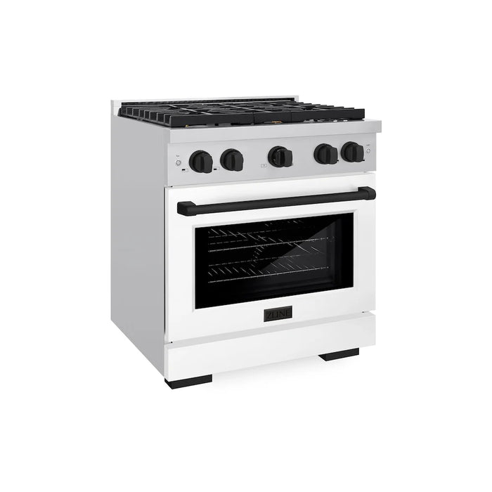 ZLINE 30"Paramount Dual Fuel Range White Matte Matte Black SDRZ-WM-30-MB