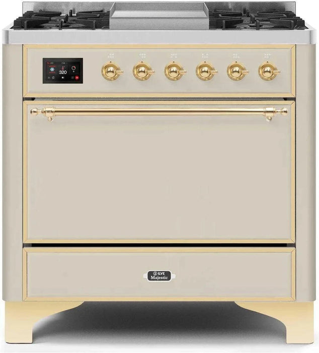 ILVE Majestic II 36" Dual Fuel Range Antique White Brass Trim UM09FDQNS3AWG