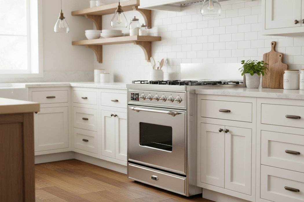 ILVE Majestic III 30" Dual Fuel Range, Stainless Steel Chrome Trim UM30QNR3SSC