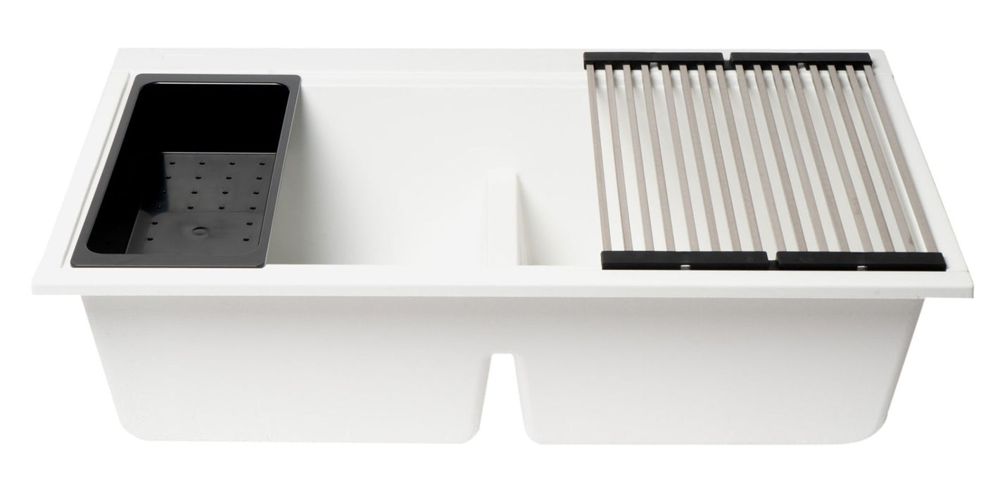 ALFI brand 33" Workstation Step Rim Double Bowl Sink, Accessories AB3418DBUM