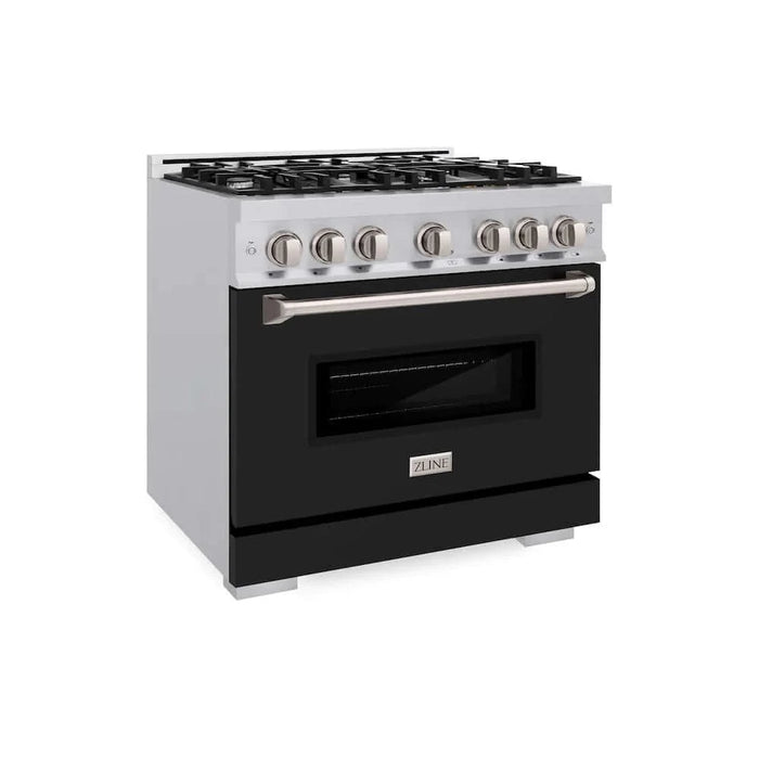 ZLINE 36" Dual Fuel Range, Gas Cooktop, Electric Convection Oven Stainless Steel, Black Matte Door CDR-BLM-36