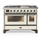 ILVE Majestic III 48" Dual Fuel, Range, Antique White, Burnished Trim UM48FNR3AWB