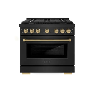 ZLINE Autograph Ed. 36" Paramount Dual Fuel Range, 6 Burner Gas Cooktop, Electric Convection Oven, Black SS, Helix Handle and Knob SDRBZ-36-KCB