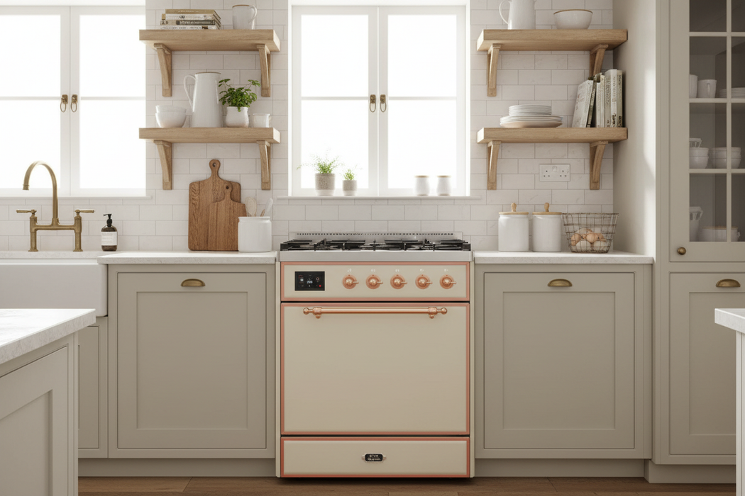 ILVE Majestic III 30" Dual Fuel Range, Antique White Copper Trim UM30QNR3AWP
