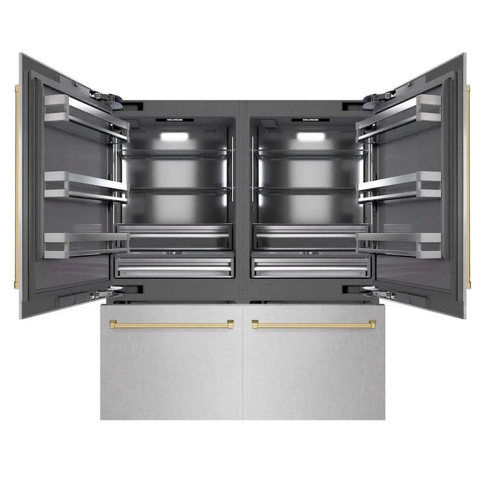 ZLINE 72" Built-In Bottom Freezer Refrigerator,Water Dispenser, Ice Maker, DuraSnow® Stainless Steel Graphite Gray Champagne Bronze GRBITZ-SN-72-CB