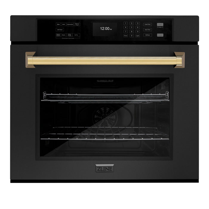 ZLINE 30 ". Professional True Convection Single Wall Oven, Air Fry, Self Clean, Black Stainless Steel, Gold WASBZ-30-G