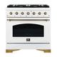 Forno Antico 36" Dual Fuel Range White and A.Brass 6-Burner Elec. Oven — FFSGS6113-36WHT
