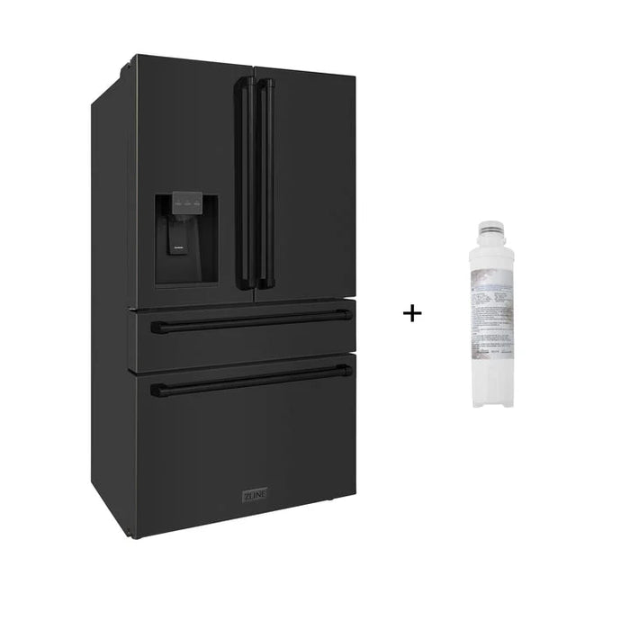 ZLINE 36" French Door Refrigerator, Water and Ice Dispenser, Water Filter, Black Stainless Steel, RFM-W-WF-36-BS