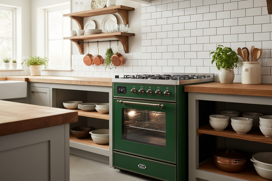 ILVE Majestic III 30" Dual Fuel Range Emerald Green Burnished Trim UM30NR3EGB
