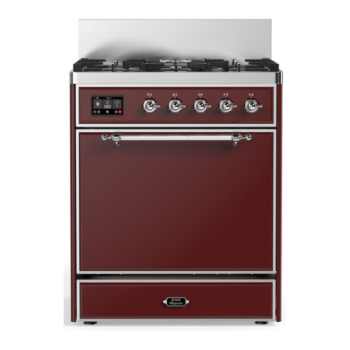 ILVE Majestic III 30" Dual Fuel Range Burgundy Chrome Trim UM30QNR3BUC