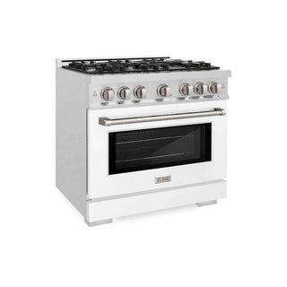 ZLINE 36" Select Dual Fuel Range Gas Cooktop Electric Convection Oven DuraSnow® Stainless Steel White Matte Door HDRS-WM-36