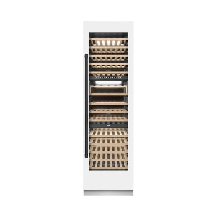 ZLINE 24"Triple Zone 100 Bottle Column Wine Cooler, White Matte Stainless Steel Matte Black RCWVZ-WM-24-MB