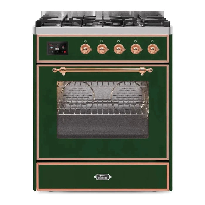 ILVE Majestic II 30" Liquid Propane Dual Fuel Range Emerald Green Copper Trim UM30DNE3EGPLP