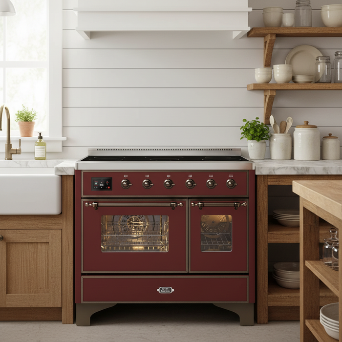 ILVE Majestic II 40" Induction Range Burgundy Bronze Trim UMDI10NS3BUB