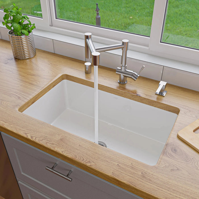 ALFI brand White 30" Fireclay Undermount Fireclay Kitchen Sink ABF3018UD-W