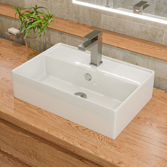 ALFI brand 24" Modern Rectangular Above Mount Ceramic Sink, Faucet Hole ABC901