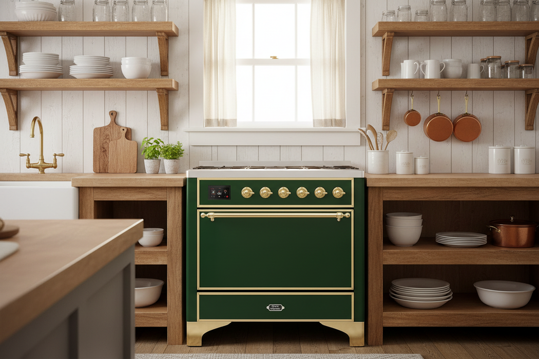 ILVE Majestic II 36" Induction Range Emerald Green Brass Trim UMI09QNS3EGG
