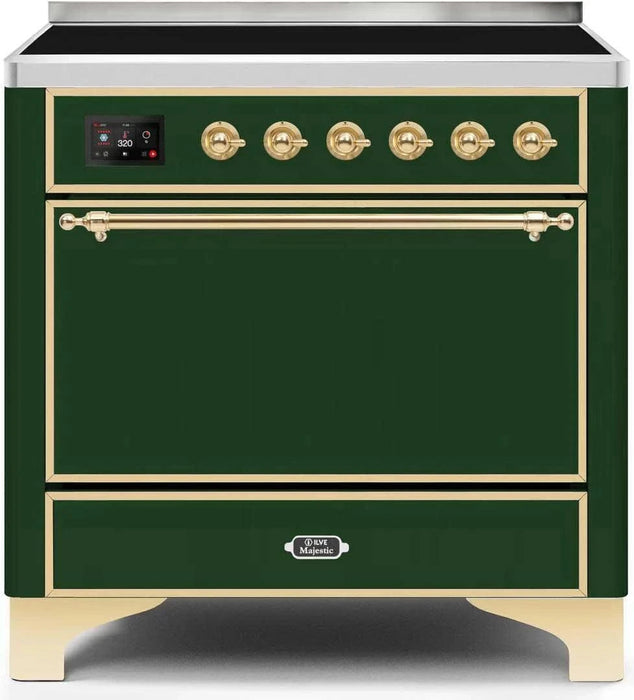 ILVE Majestic II 36" Induction Range Emerald Green Brass Trim UMI09QNS3EGG