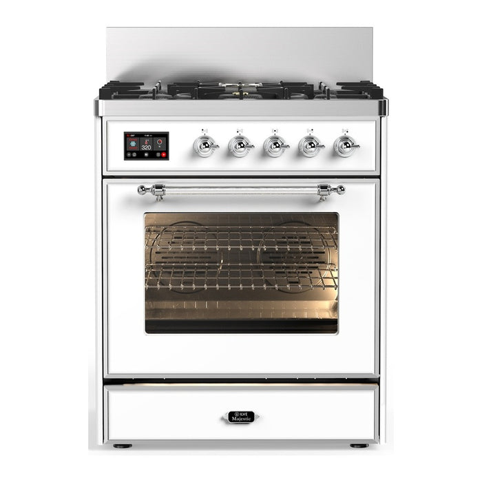 ILVE Majestic III 30" Dual Fuel Range, White Chrome Trim UM30NR3WHC