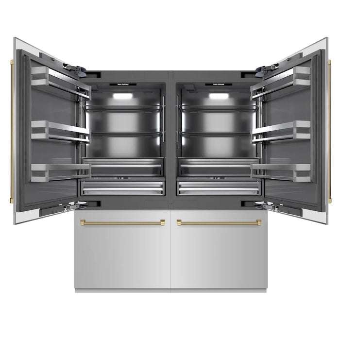 ZLINE Autograph Edition 72" French Door Built-In Bottom Freezer Refrigerator, Water Dispensers, Ice Makers, Stainless Steel, Graphite Gray Interior, Helix Handles GRBITZ-30472KCB