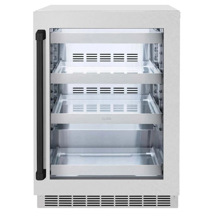 ZLINE 24" Touchstone 151 Can Beverage Fridge DuraSnow® Stainless Steel Glass Door Matte Black Handle RBSOZ-SN-24-MB