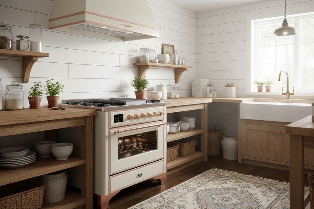 ILVE Majestic II 36" Dual Fuel Range Antique White Copper Trim UM09FDNS3AWP