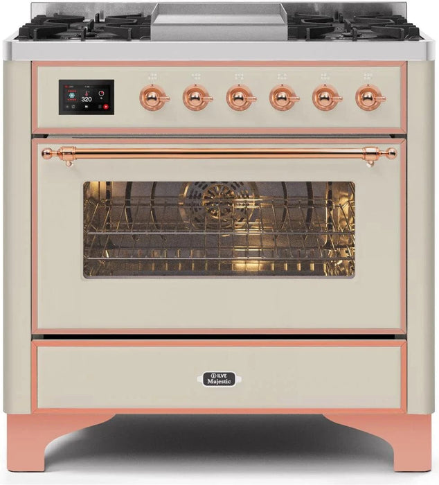 ILVE Majestic II 36" Dual Fuel Range Antique White Copper Trim UM09FDNS3AWP