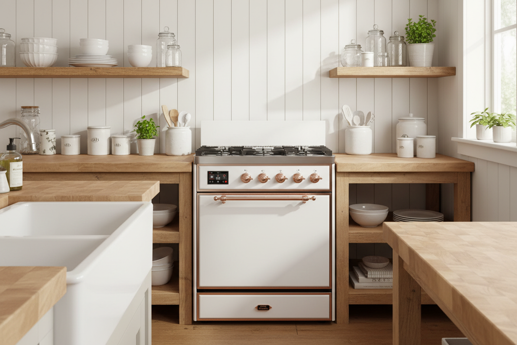 ILVE Majestic III 30" Dual Fuel Range, White Copper Trim UM30QNR3WHP