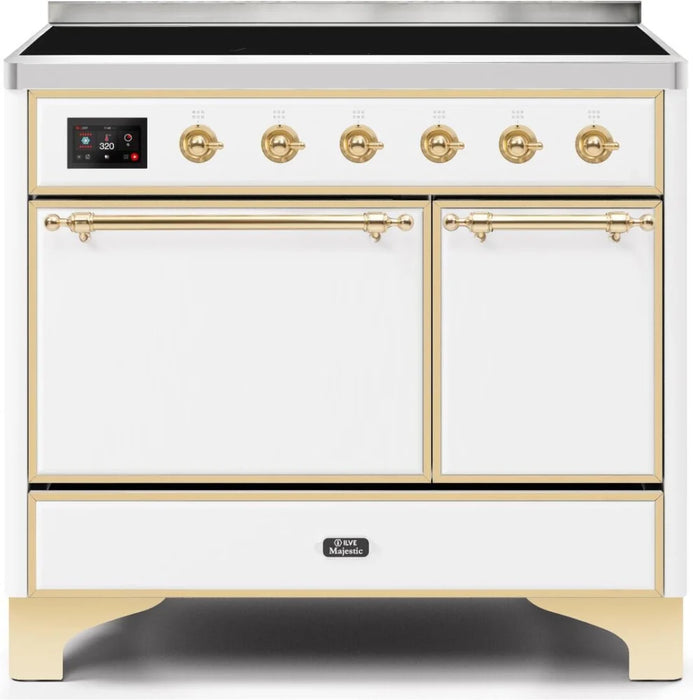 ILVE Majestic II 40 Inch Electric Freestanding Range, White, Brass Trim, UMDI10QNS3WHG