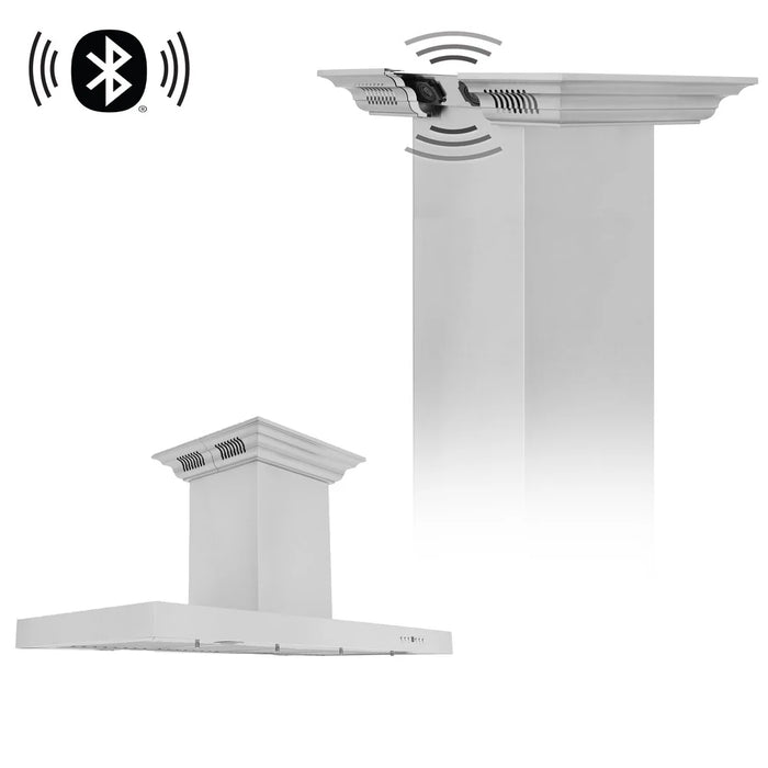 Zline Island Mount Range Hood in Stainless Steel with Built-in ZLINE CrownSound™ Bluetooth Speakers KE2iCRN-BT