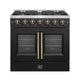 Forno Galiano 36" French Door All Gas Range, Black, Antique Brass Trim — FFSGS6444-36BLK