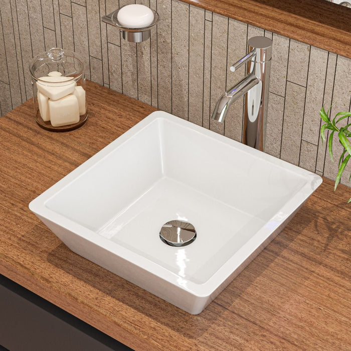 ALFI brand White 17" Square Above Mount Ceramic Sink ABC912