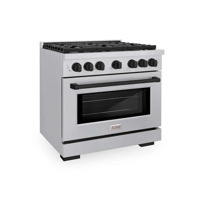 ZLINE 36"Gas Range, Convection Oven Stainless Steel, Matte Black, SGRZ-36-MB