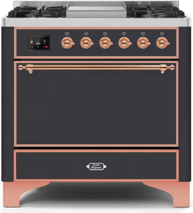 ILVE Majestic II 36" Dual Fuel Range Matte Graphite Copper Trim UM09FDQNS3MGP