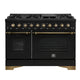 Forno Antico 48" Dual Range, 8 Burner, Elec. Oven Black, Ant. Brass — FFSGS6113-48BLK