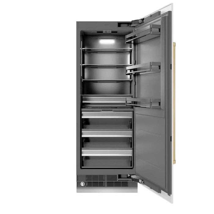 ZLINE 30" Column Refrigerator White Matte Stainless Steel, Graphite Gray Interior Champagne Bronze RCRVZ-WM-30-CB